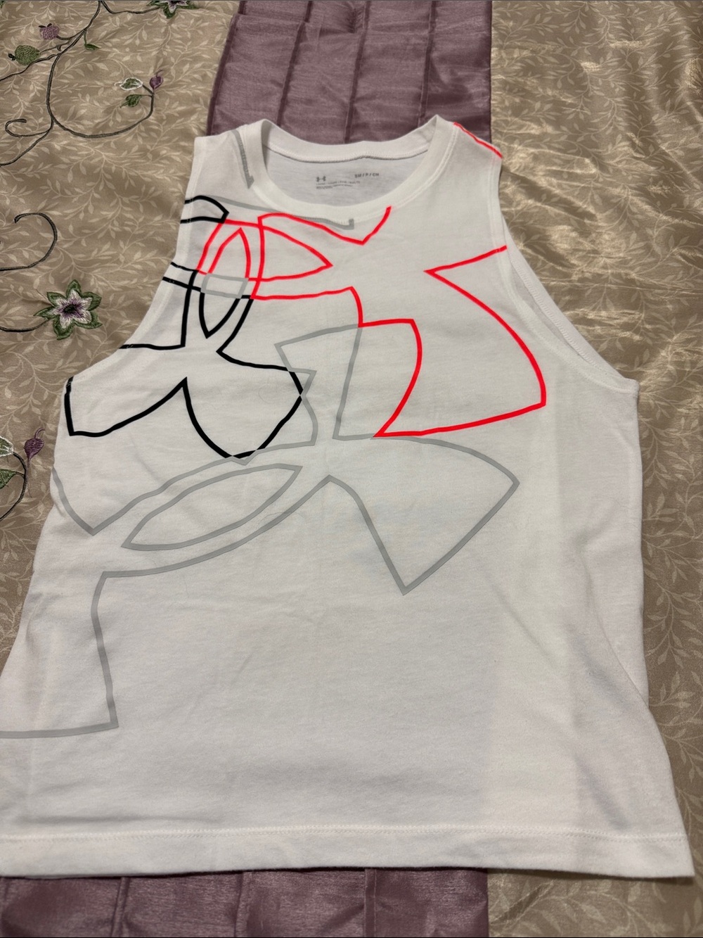 Under Armour White Tank with Neon Pink & Black Graphic